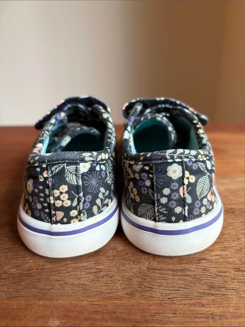 Wonder Nation Floral Canvas Velcro Sneakers - Black/Pink/Teal